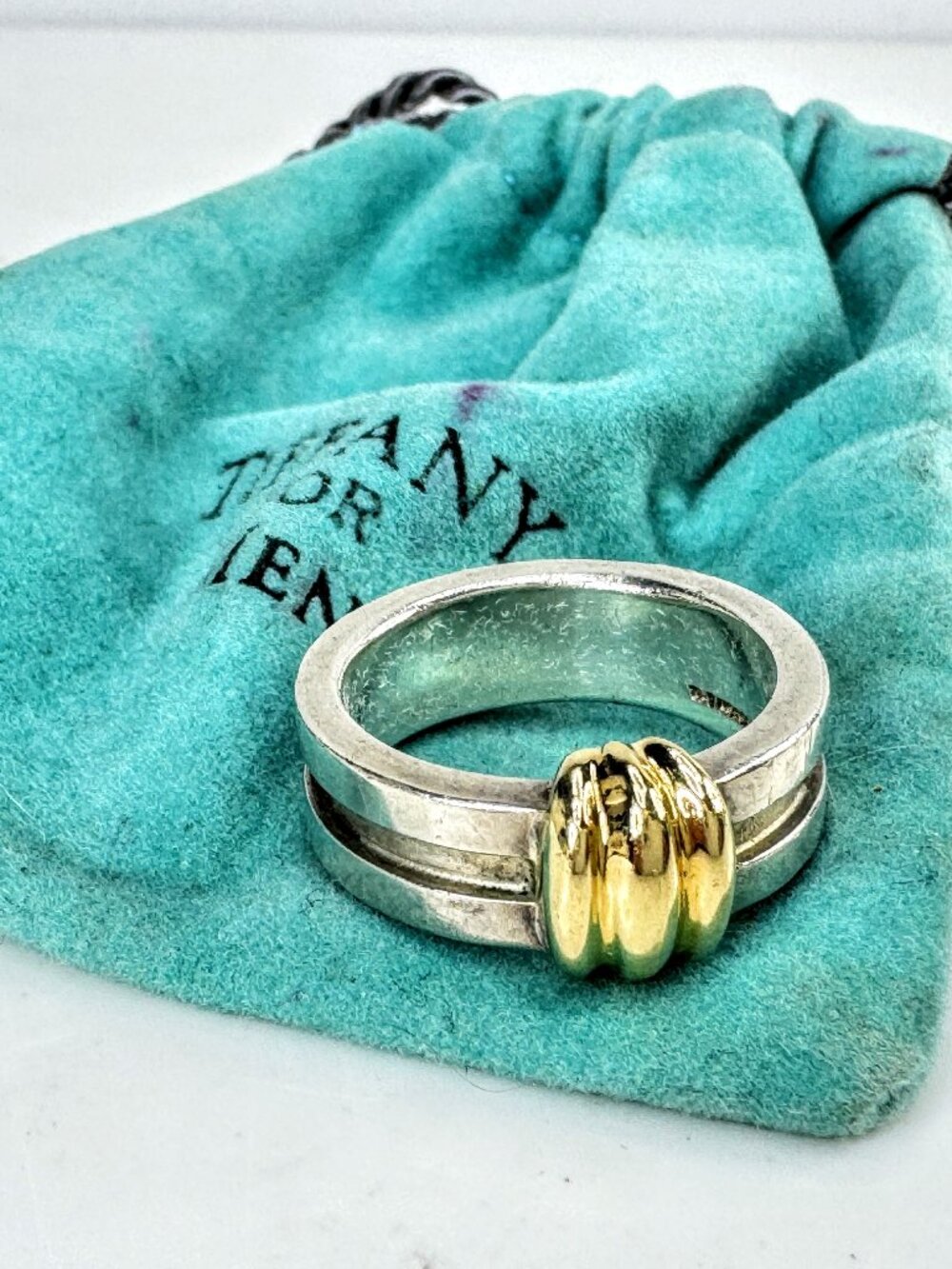 Tiffany & Co Rare Atlas 1995 Groove Love Band Ring Sterling 18K Gold 9.4g JR2013